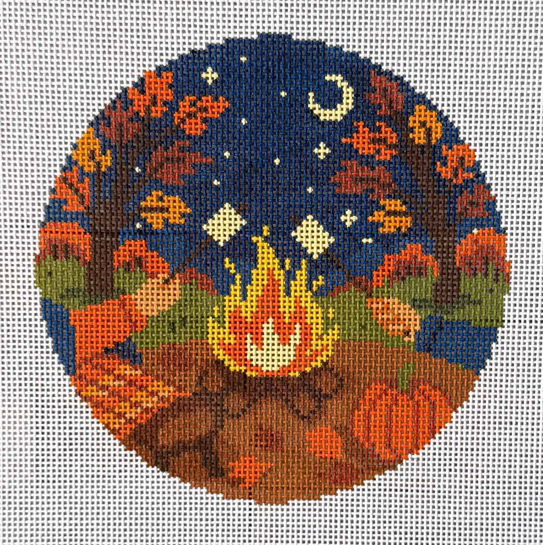 Fall Needlepoint Fireside Autumn Hand-Painted Campfire Needlepoint Canvas | Fall Gift ...