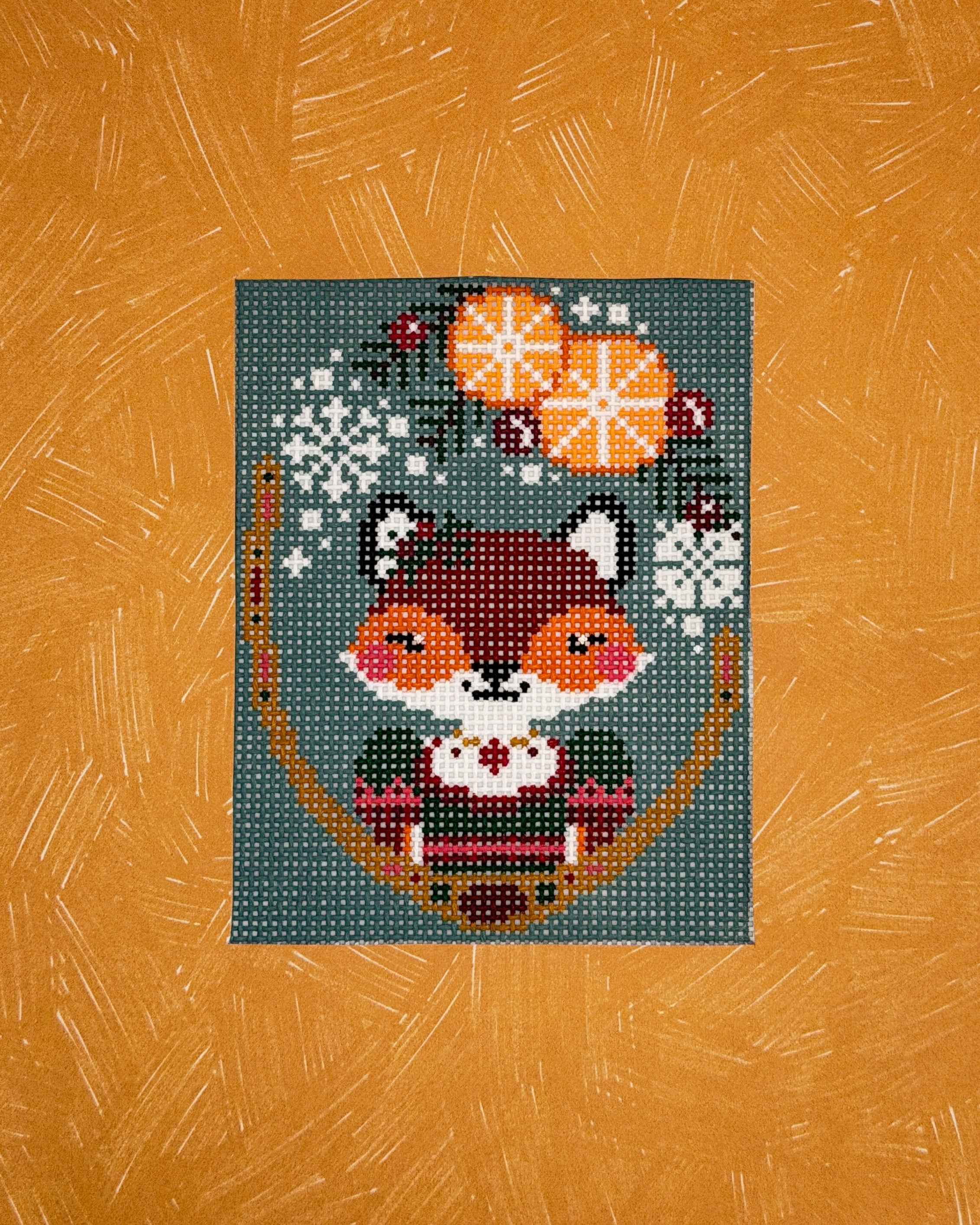 Clementine the Fox Needlepoint Canvas | Floral Whimsical Design