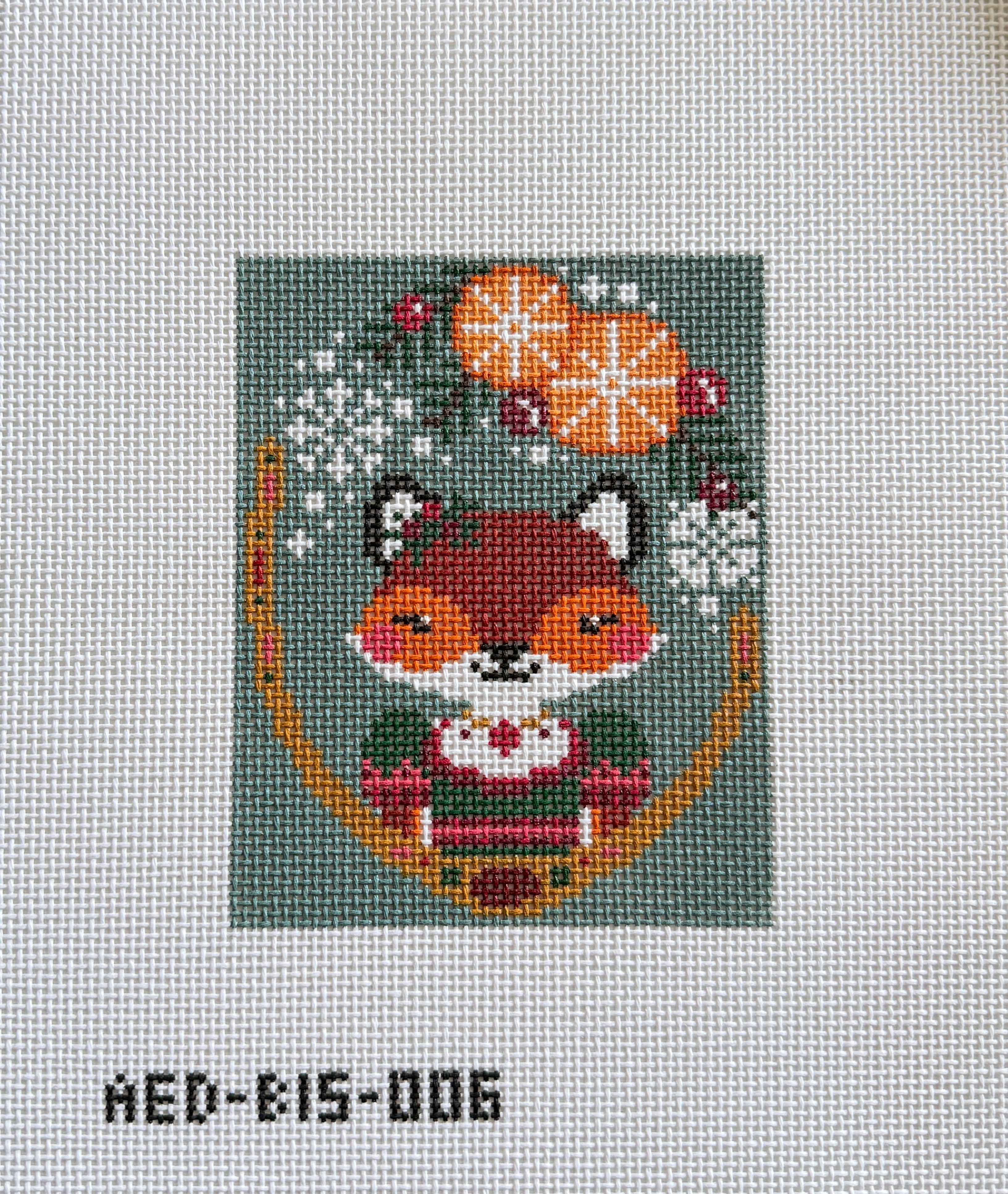 Clementine the Fox Needlepoint Canvas | Floral Whimsical Design