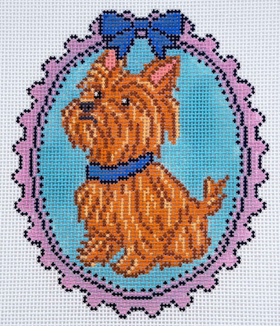 Rosie the Yorkshire Terrier hand-painted needlepoint canvas